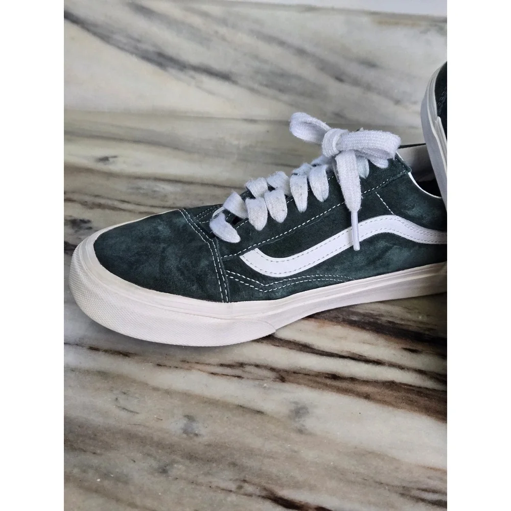 Vans Old Skool Forest Green Suede Low Top Skate Sneakers White Stripe M‎ 8 w 9.5